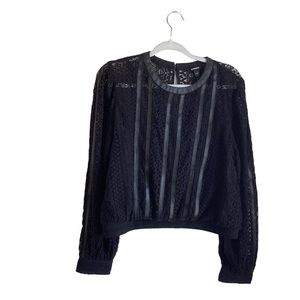 Express Women’s Black Crochet Lined Blouse With Faux Leather Accents.  Size L